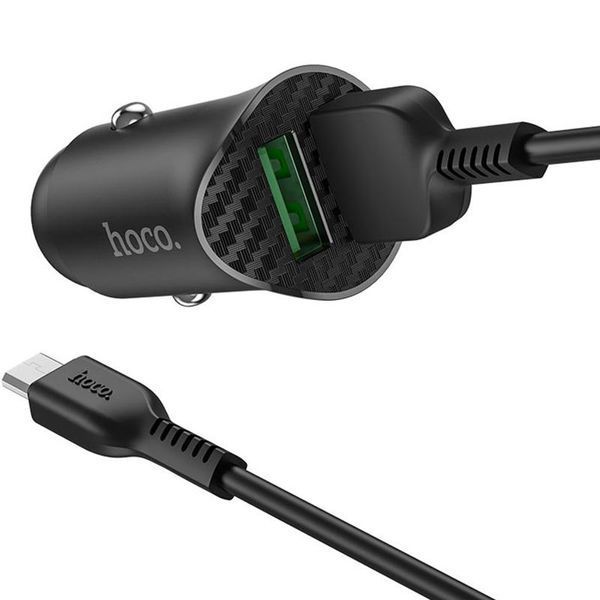 Автомобільний зарядний пристрій Hoco Z39 + Quick Charge 3.0 + USB Cable MicroUSB 2USB / 18W Black 57720