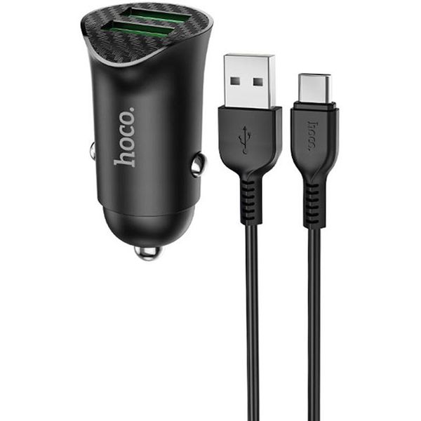 Автомобильное зарядное устройство Hoco Z39 + Quick Charge 3.0 + USB Cable Type-C 2USB / 18W Black 57721