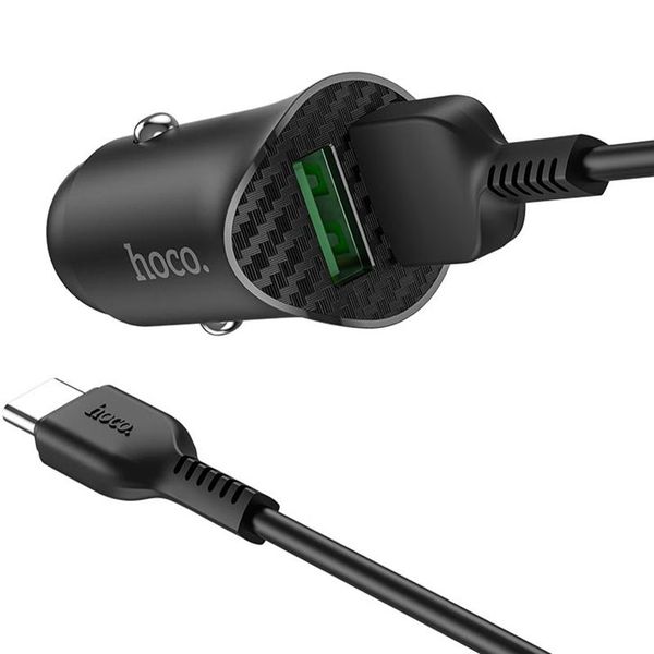 Автомобильное зарядное устройство Hoco Z39 + Quick Charge 3.0 + USB Cable Type-C 2USB / 18W Black 57721