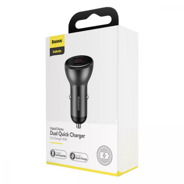 Автомобільний зарядний пристрій Baseus Digital Display SCP 2USB / 45W Gray 61020