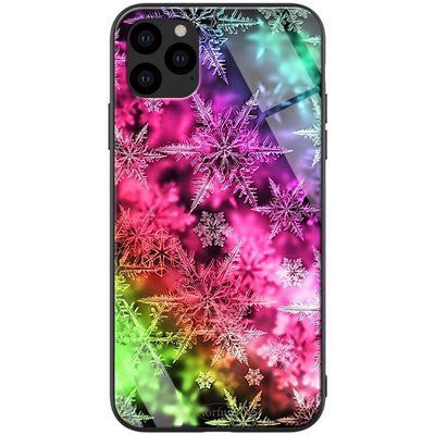 Чохол TPU+Glass ForFun для Iphone 11 Pro Max Різнокольорові Сніжинки / Рожевий 47528