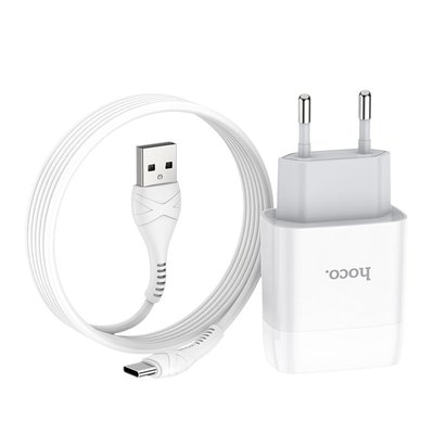 Сетевое зарядное устройство Hoco C73A + кабель + Type-C 2USB 2.4A White 41215