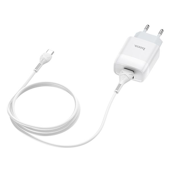 Сетевое зарядное устройство Hoco C73A + кабель + Type-C 2USB 2.4A White 41215