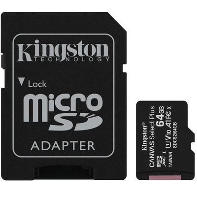 Карта памяти Kingston MicroSDXC UHS-1 Canvas Select Plus 64GB Class 10 A1 R-100 MB/s c адаптером Black 81057