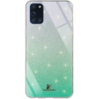 Чехол TPU+Glass с блестками Swarovski для Samsung Galaxy A31 Бирюзовый 44191