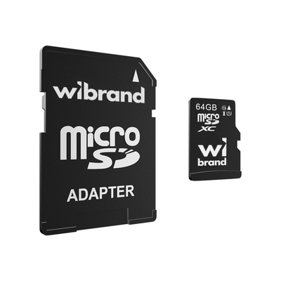 Карта пам'яті Wibrand microSDHC (UHS-1) 64Gb class 10 (adapter SD) Black 88507