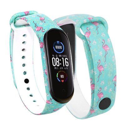 Ремешок с рисунком для Xiaomi Mi Band 5/6 Фламинго / Бирюзовый 44118