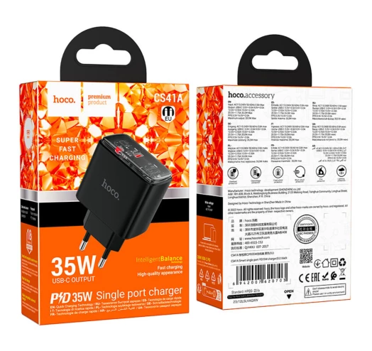 Мережевий зарядний пристрій HOCO CS41A PD35W 1Type-C Black 85124