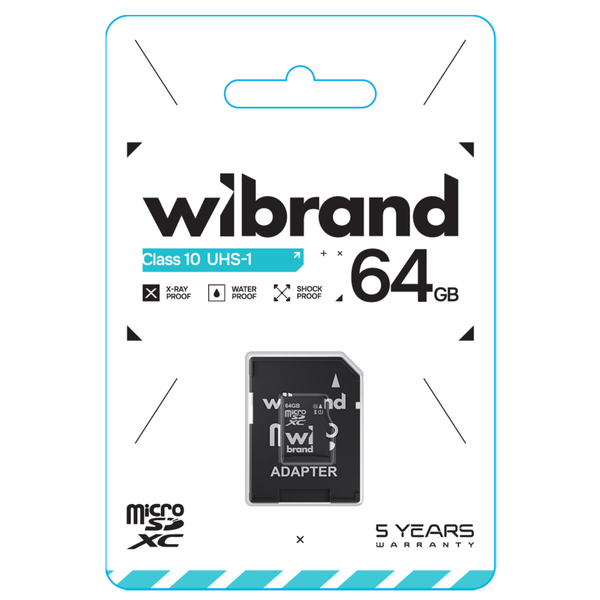 Карта пам'яті Wibrand microSDHC (UHS-1) 64Gb class 10 (adapter SD) Black 88507