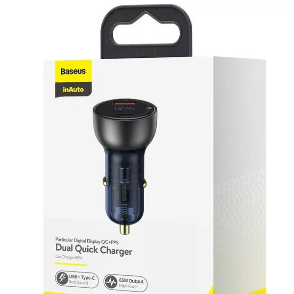 Автомобільний зарядний пристрій Baseus Particular Digital Display PPS Dual Quick Charger 65W USB + Type-C Black 66413