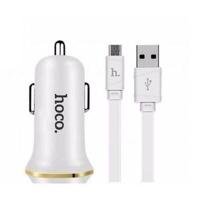 Автомобільний зарядний пристрій Hoco Z1 + кабель microUSB 2USB / 2.1A White 37193