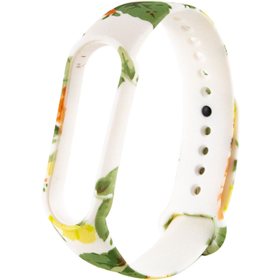 Ремешок с рисунком для Xiaomi Mi Band 5/6 Зеленые листья / Белый 68427