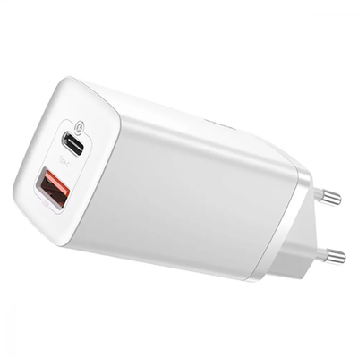 Мережевий зарядний пристрій Baseus GaN2 Lite Quick Charger 65W 1Type-C+1USB White 84988