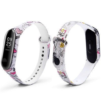 Ремешок с рисунком для Xiaomi Mi Band 5/6 Эйфелева башня / Белый 44124