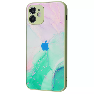 Чехол TPU+Glass Marble Clouds для Iphone 12 Green 61287