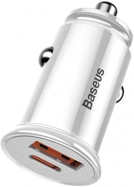 Автомобильное зарядное устройство Baseus Circular Plastic 1 USB / 1 Type-C White 44670