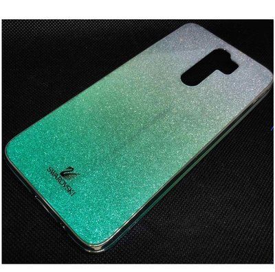Чехол TPU+Glass с блестками Swarovski для Xiaomi Redmi Note 8 Pro Бирюзовый 37428