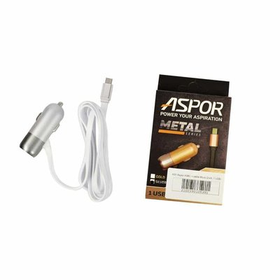 Автомобильное зарядное устройство Aspor Metal Series + кабель microUSB 1USB / 2.4A White 37195