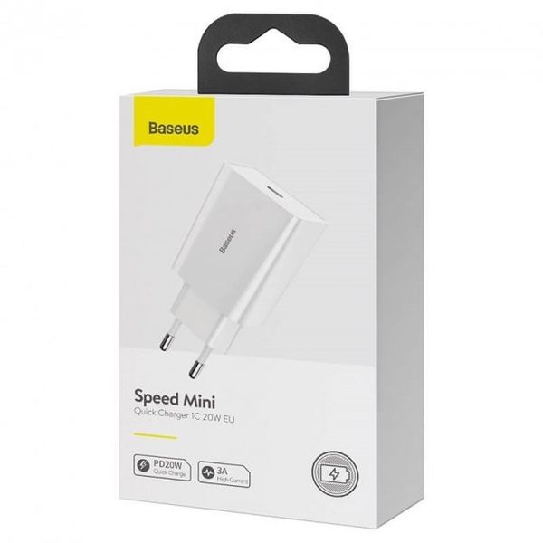 Мережевий зарядний пристрій Baseus Speed Mini PD Charger 20W 1 Type-C White 59584