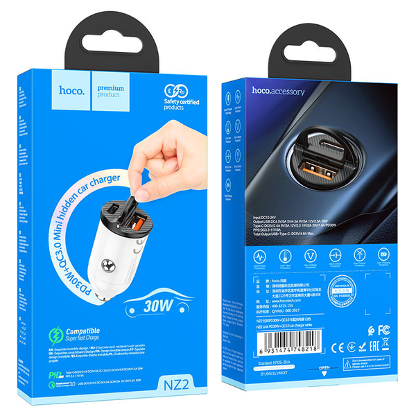 Автомобільний зарядний пристрій Hoco NZ2 Link PD30W+QC3.0 Black 65111