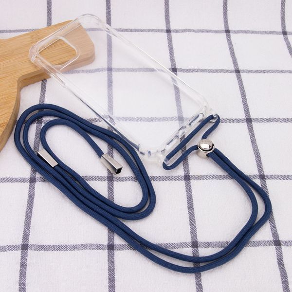 Чехол Crossbody Transparent со шнурком для Iphone 12 / 12 Pro Синий 57215