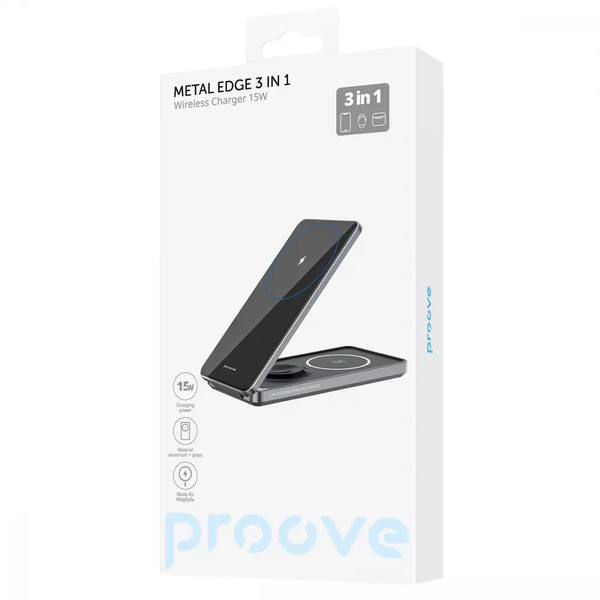 Беспроводное зарядное устройство Proove Metal Edge 3 in 1 Black 81696