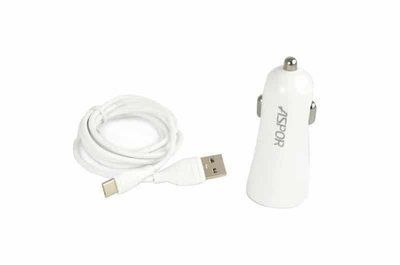 Автомобільний зарядний пристрій Aspor A902C+ кабель Lightning 2USB / 2.4A White 37197