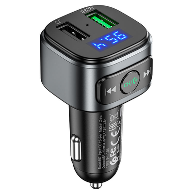Автомобильный FM модулятор Hoco E67 Bluetooth Quick Charge 3.0 2USB Black 65720