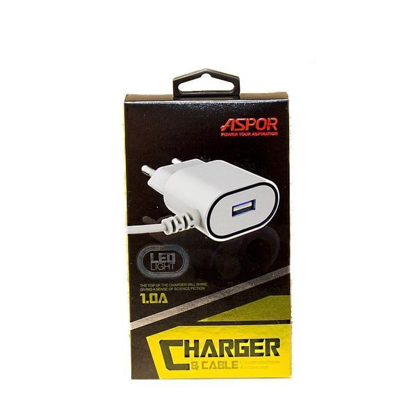 Мережевий зарядний пристрій Aspor A802 + кабель Lightning 1A 1.2м White 36747