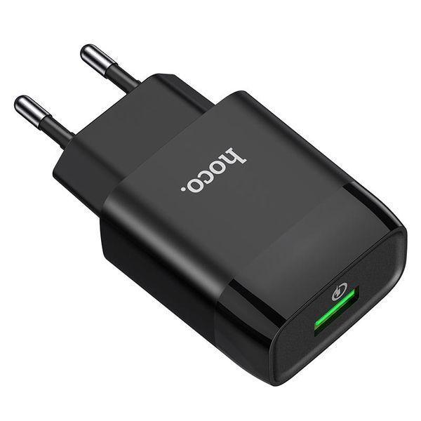 Мережевий зарядний пристрій Hoco C72Q Qualcomm Quick Charge 3.0 + кабель MicroUSB 1USB / 18W Black 56230